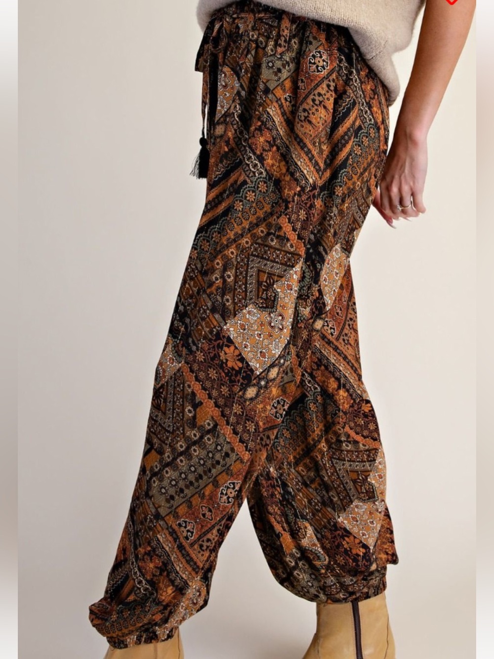 easel Wide Leg Boho Pants in Rust Multi Print - Picture 3 of 6